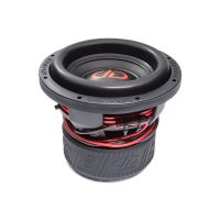 10 inch 710f subwoofer with motor flat on surface, slightly angled showing surround cone and dust cap and logo