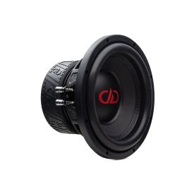 Photo of 10 inch 300 series subwoofer angled right to show part of motor, surround, dustcap and cone
