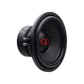 Photo of 512e Subwoofer angled front to back to show cone, dust cap, part of basket and motor