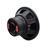 Photo of 12 inch 300 series subwoofer angled back to right to show motor, basket, and cone