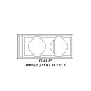 Graphic showing drawing of Dual 8" Enclosure (unloaded) with measurements - HWD (inches) 11.8 x 24 x 11.8