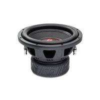 Photo of 10 inch 300 series subwoofer angled top to bottom to show motor, basket, surround, dustcap and cone