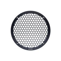 Photo of 10 inch metal mesh grill front facing, showing the logo badge at the bottom