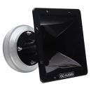 Photo of VO-CT8x8 horn with VO-CT75 attached (not included) angled slightly to show mostly horn opening adorned with DD AUDIO logo